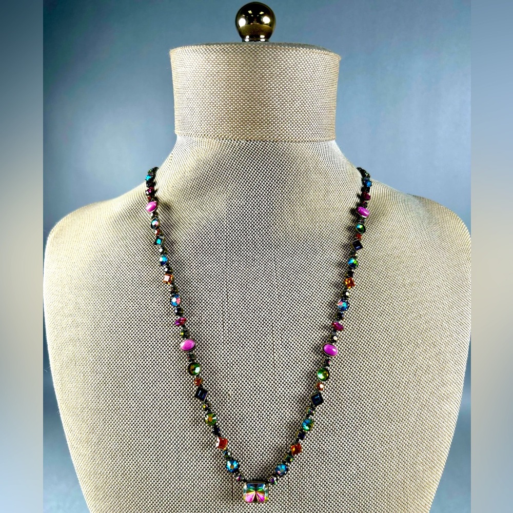 Sorrelli Colorful Mixed AB Crystals & Gemstones Necklace | Antique Bronze | EUC